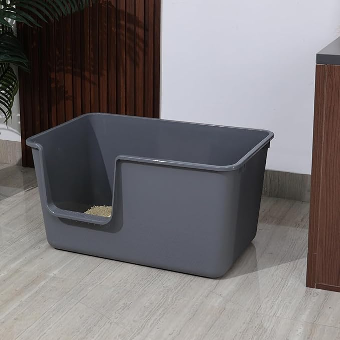 Large Cat Litter Box with High Sides, Easy to Clean, Litter Box for Big Cats&Multiple Cats (Pack of 2, Grey)