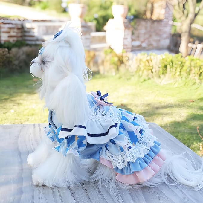 MengYu Puppy Dress Cat Lolita Dress (Sky Blue, M)