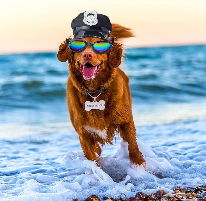 Yewong Pet Police Costume Accessory Set Dog Cat Police Hat Badge Sunglasses Pet Police Dress Up Kit for Halloween Christmas Cosplay Role Play Fancy Dress (Set-A)