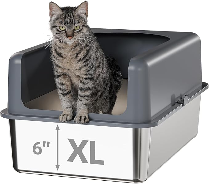 High-Sided Stainless Steel Cat Litter Box,Stainless Steel Litter Box with Lid,Extra Large,Easy-to-Clean Metal Litter Pan for Cats (24''L X 16''W X 12''H with Enclosure)