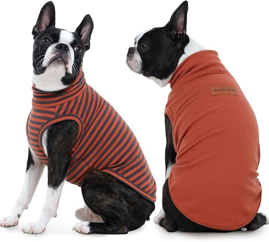 FUAMEY 2 Pack Dog Fleece Vest for Small Dogs,Maltese Chihuahua Stretchy Dog Sweatshirts Warm Dogs Pullover Winter Pet Sweaters with Leash Hole Puppy Turtleneck Sleeveless Orange S