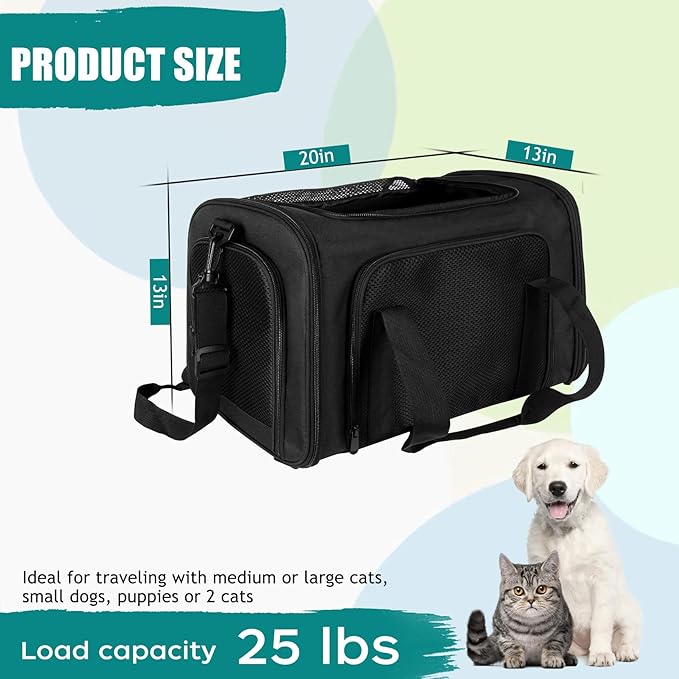 Top tasta Dog Cat Carrier Pet Carriers for Small Medium Large Cats Dogs Carrier Under 25 Lbs Soft Sided Small Puppy Dog Carrier Portable Foldable Dog Cat Travel Carrier （Black 20 * 13 * 13）
