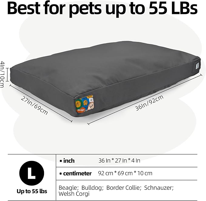 Sytopia 36-Inch Canvas Outdoor Dog Bed, Washable & Waterproof with Chew-Resistant Removable Cover, Ideal for Large & Medium Dogs for Indoor, Outdoor, Crate, or Patio Use (Dark Grey)