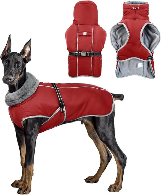 Dog Coat for Large Dogs,XL Dog Winter Jacket,Warm Turtleneck Dogs Coat with Reflective,Pet Vest Water-Resistant Doggy Snowsuit Snow Jacket,Winter Waterproof Windproof Pet Vest Coats,Red,XL