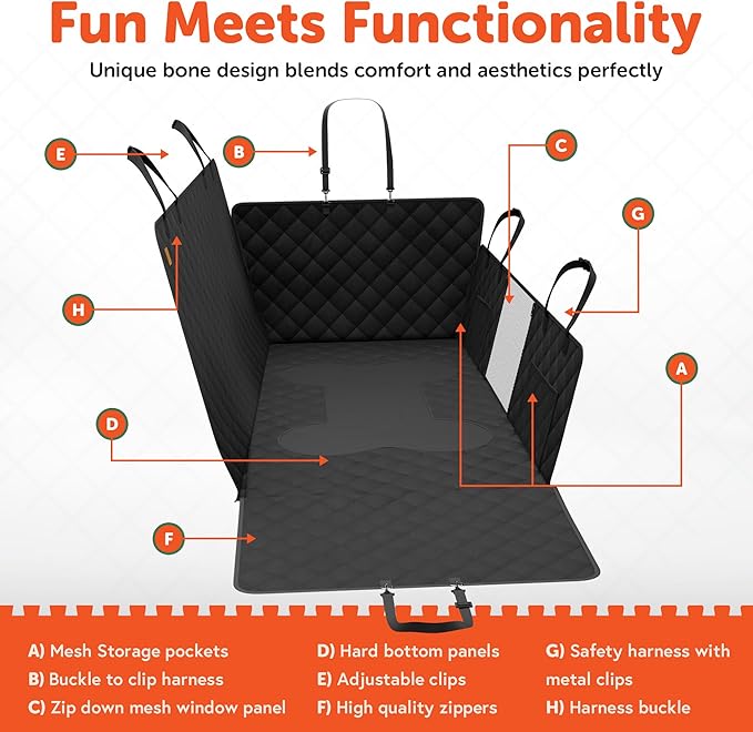 Dog Car Seat Cover for Back Seat Hard Bottom Protector -Waterproof Dog Hammock for Cars Mesh Window Panel - Heavy Duty 400lbs Backseat Extender for Dogs, Sturdy Pet Seat Covers for Trucks SUV