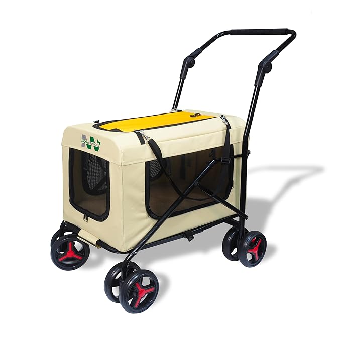 Pet Carrier with 4 Wheels, Detachble,Clean and Replace Pet Basket, Portable and Foldable Pet Travel Stroller for Small/Medium Dogs and Cats up to 66lbs, 4 in 1 Multifunctional (Beige+Yellow)