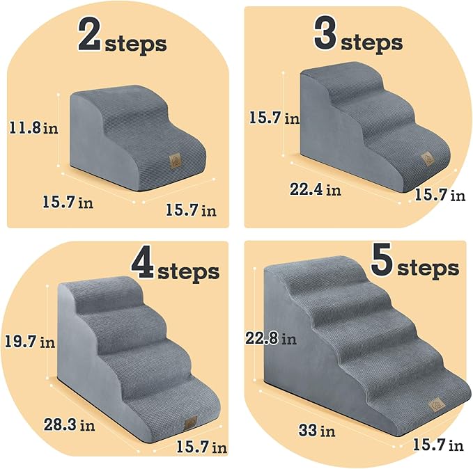 23-Inch Dog Stairs for High Beds, 5-Step Foam Slope Dog Stairs to Beds, Friendly to Old,Joint Injury,Short Leg Pets,Non-Slip Bottom Pet Ramp - Machine Washable,Gift 1 Lint Roller Set