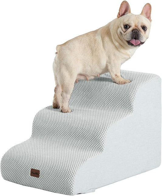 Made4Pets Dog Stairs Ramp for Small Dogs, 3-Step Dog Steps for Bed Couch Sofa and Chair, 35D Foam Pet Steps for Small Dogs and Cats, Non-Slip Bottom Pet Stairs, Light Grey