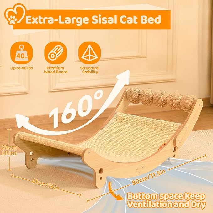Cat Scratcher Sisal Cat Bed with Ball Toy Large Hammock Cat Scratchers for Indoor Cats Adults Scratching Board for Cat Scratch Pad Furniture Protector Lounger
