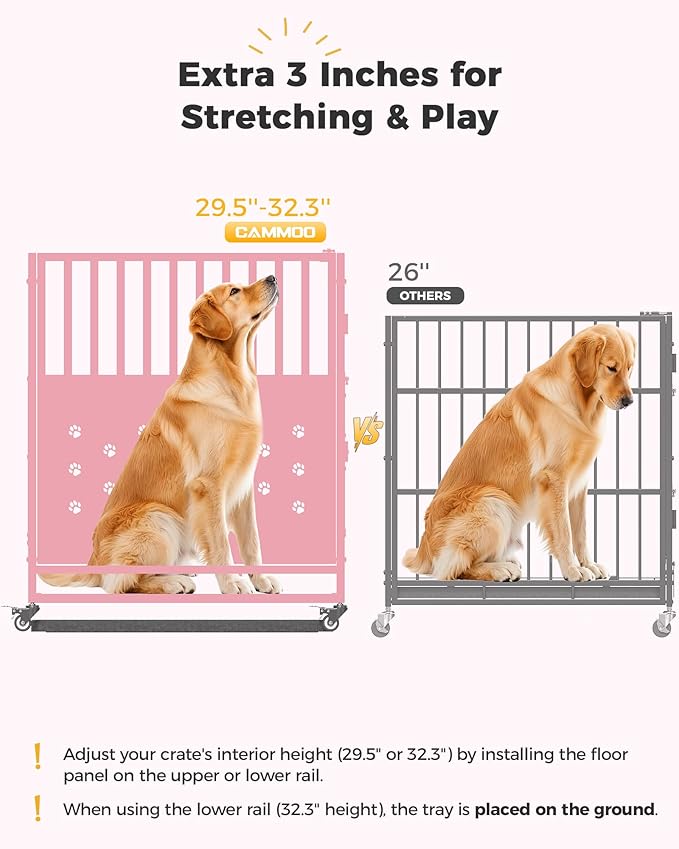 48'' Heavy Duty Dog Crate for Large Dogs, – Upgraded Chew-Proof Panels, Comfort-Widened Floor Panel, Dog Kennel Indoor, Adjustable Internal Height, Easy-Access Wide Door, 4 Lockable Wheels