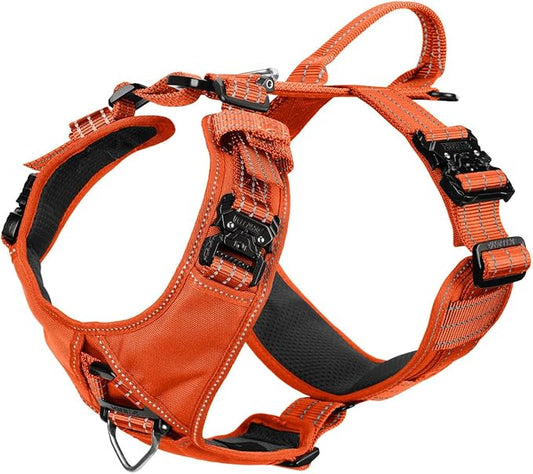 ICEFANG Dog Strap Harness with All-Metal Hardware,for X-Large Sized Dog,K9 Vest,Y-Shape Soft Padding,Adjustable Pet Harness,No-Pull Front Leash Clip (X-Large (Pack of 1), Orange)
