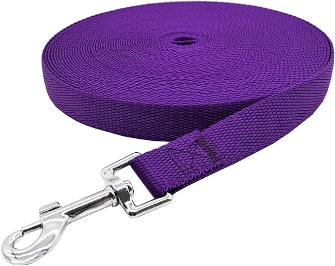 Nylon Training Dog Leash for Small Medium Large Dogs, 15ft 20ft 30ft 50ft Long Leash Dog/Puppy Lead for Obedience Recall Training, Camping (1" x 30ft, Purple)