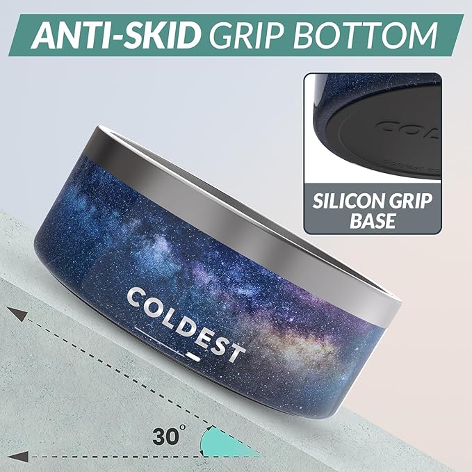 Coldest Dog Bowl - Anti Rust Metal, Non Slip, 3 Layers Insulated Stainless Steel Dog Bowls - Spill Proof & Heavy Duty - Water Bowl for Dogs, Cats & Pets, Dish Washer Safe (100 oz, Into The Beyond)