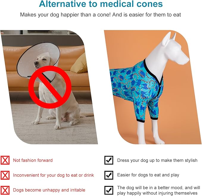 LovinPet Pitbull Pjs for Dogs, Pet Anxiety Relief, Uv Protection Dog Clothes, Comfy Stretchy, Lightweight Fabric, Lemur Print, Large Dog Pjs, Pitbull Clothes,Large