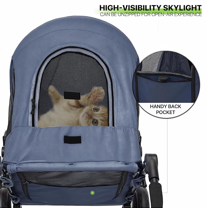 Magshion Pet Stroller for Medium Dogs w/Adjustable Handle, 3-Wheel Dog Cat Wagon w/Dual Entry, Rear Storage, Breathable Mesh, One-Foot Brake, Ideal for Large Pets up to 55 lbs, Navy Blue