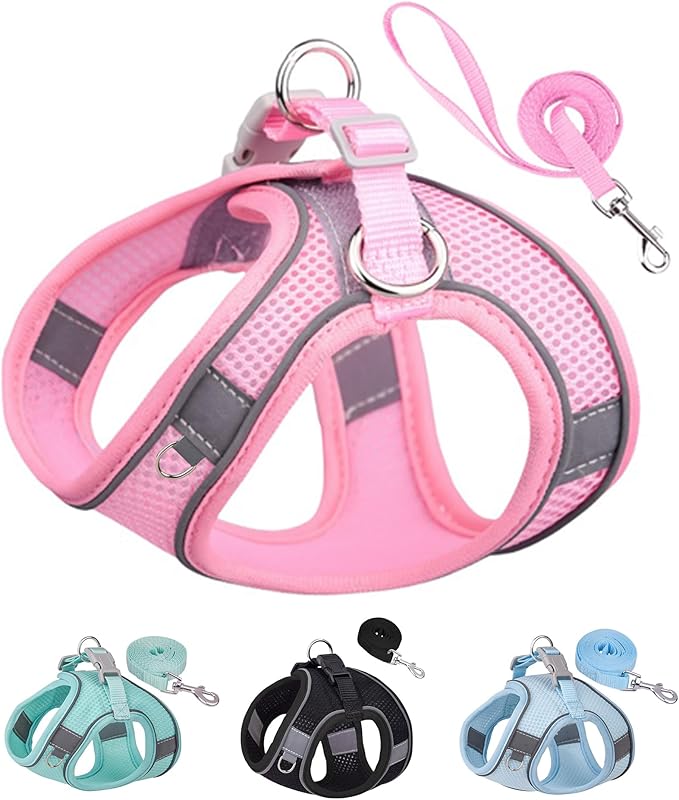 Solmoony No Pull Dog Harness - Step In, Mesh, Pink (L) for Small & Medium Dogs