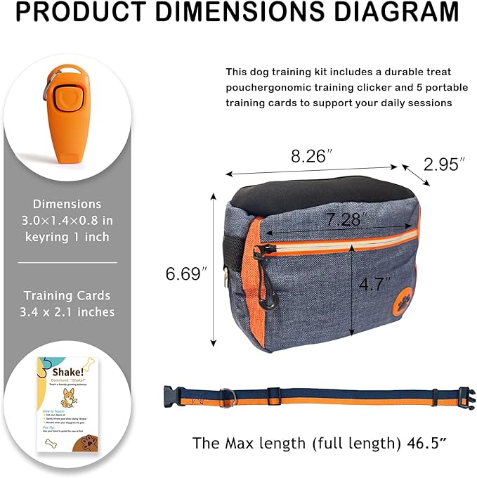 Dog Treat Pouch for Training – Removable Liners, Large Opening and Capacity Treat Bag with Clicker, Obedience Cards, Waist Strap Clip Treat Fanny Pack for Dog Training and Walking