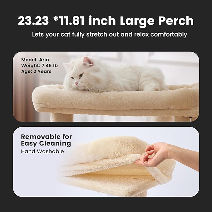 Gardner Pet 41" Tall Cat Tree for Large Cats, Heavy Duty Cat Tower with 3.2in Posts & Washable Top Perches, Space-Saving Cat Furniture with Replaceable Natural Sisal for Apartments, Easy to Assembly