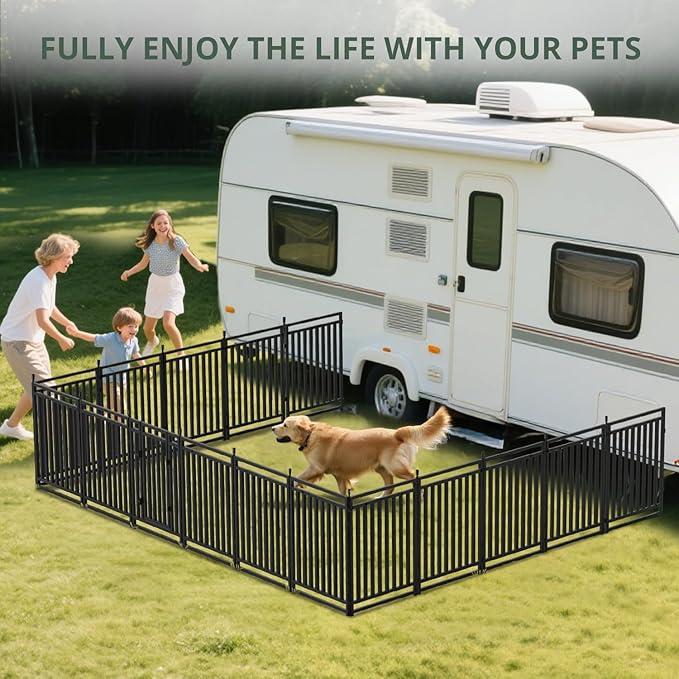 Dog Playpen Metal Dog Fence Outdoor for Yard 32" Height 8 Panels Portable Dog Pen Pet Kennel for RV Camping(Black-Silver)
