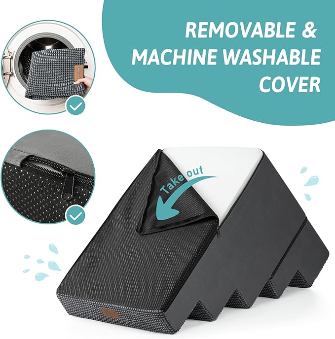 Dog Stairs for Small Dogs, 5 Tier Removable Wider Pet Stairs for Couch and Bed, 23.6" H Non-Slip Dog Steps for Puppies and Old Cats with Support Board, 19.7x29.5x23.6 inch, Dark Grey