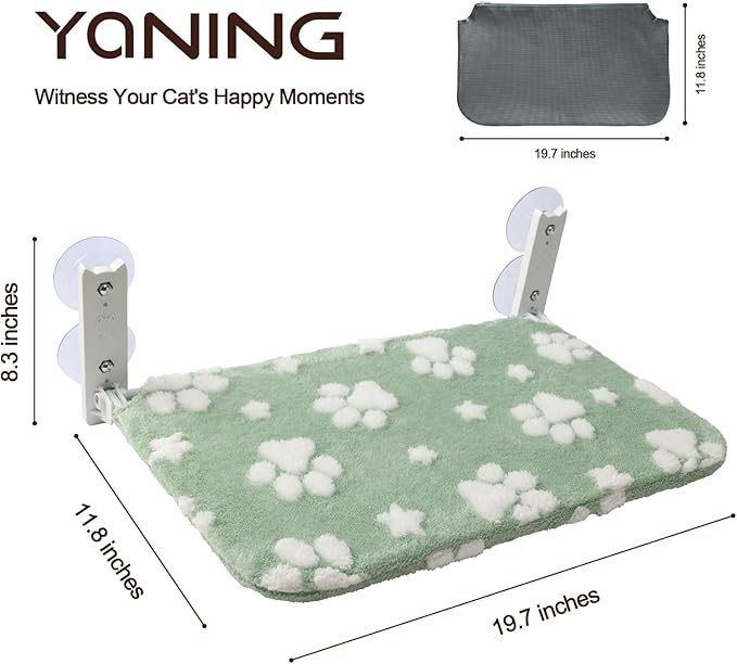 Cat Window Perch, Foldable Cat Window Hammock with Cute 3D Textured Flower Cover, Breathable Mesh Cover and Strong Suction Cups, Cordless Window Seat Bed for Indoor Cats (Green, Medium)
