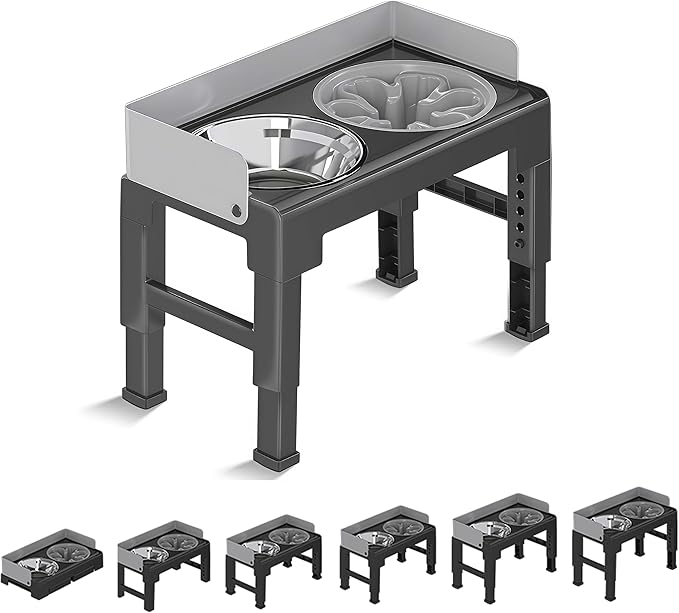 Marchul Elevated Dog Bowls for Medium Large Dogs, 6 Height Adjustable Dog Bowl Stand 3.1''/ 8.7''/ 9.4''/ 10.2''/ 11''/11.8'', with 1 Slow 1*Feeder Dogs Bowl & 1 * 40oz Stainless Steel