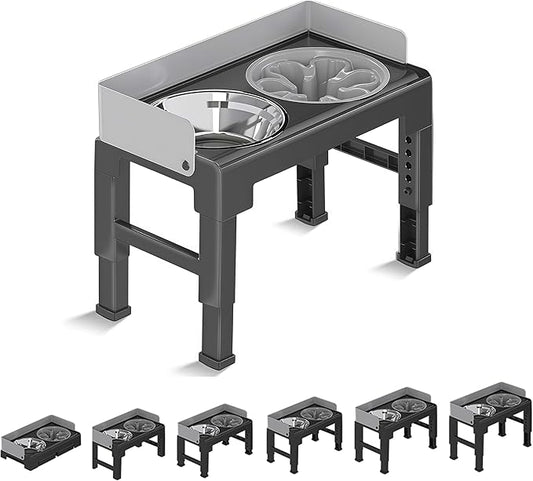 Marchul Elevated Dog Bowls for Medium Large Dogs, 6 Height Adjustable Dog Bowl Stand 3.1''/ 8.7''/ 9.4''/ 10.2''/ 11''/11.8'', with 1 Slow 1*Feeder Dogs Bowl & 1 * 40oz Stainless Steel