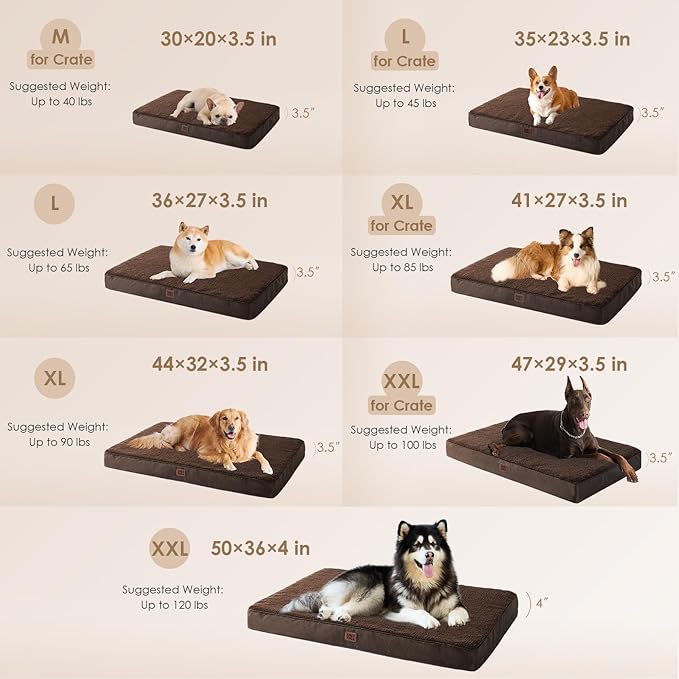EHEYCIGA Orthopedic XXL Dog Beds for Jumbo Dogs with Removable Washable Cover for Crate, Brown, 47x29