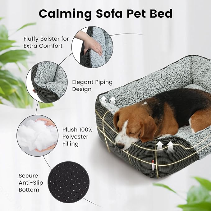 Miguel Washable Dog Bed with Removable Cushion for Medium Small Dogs, Easy to Wash Pet Sofa Bed with Side, Rectangle Bolster Cat Bed Calming Cuddle Puppy Bed with Anti-Slip Bottom, Gray 30 Inch