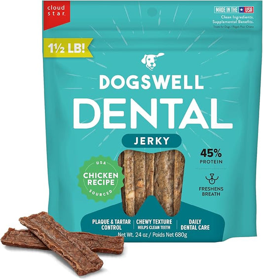 DOGSWELL Dental Jerky Dog Treats, Chicken, 24 oz. Bag