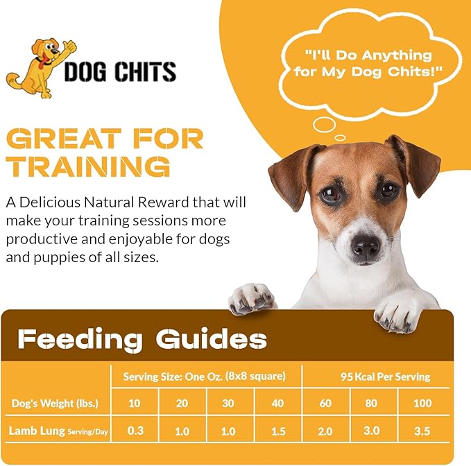 Dog Chits Lamb Lung Fillets Dog and Puppy Treats - Made in USA - Easy to Break - Slices - Random Shape - All Natural - Great for Training - High Protein - Low Fat - Large 6 oz. Bag