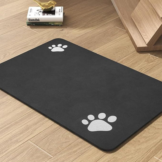 Pet Feeding Mat-Absorbent Dog Mat for Food and Water Bowl-No Stains Quick Dry Water Dispenser Mat-Dog Accessories Pet Supplies-Bowl for Messy Drinkers（Black,17"x34"