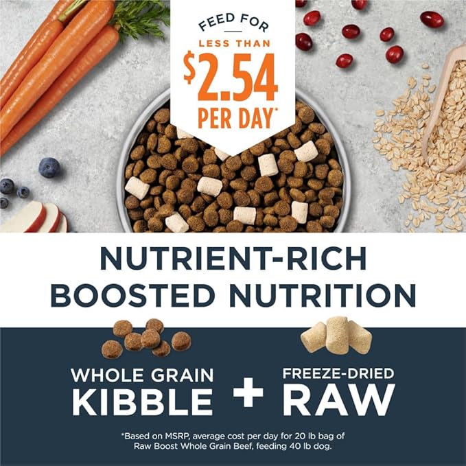 Instinct Raw Boost, Natural Dry Dog Food with Freeze Dried Pieces, High Protein, Whole Grain Recipe - Real Beef & Barley, 20 lb. Bag
