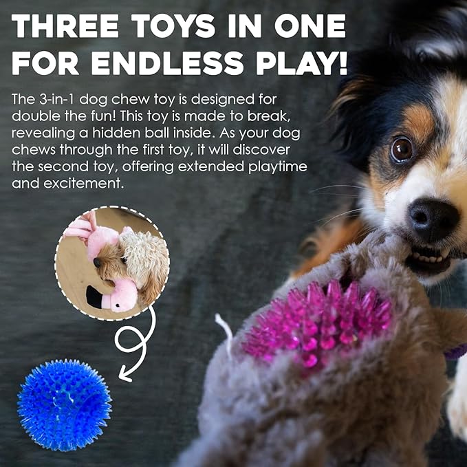 Flourish Pets 3 in 1 Multi-Layer Chew Toy for Active Dogs | Non-Toxic BPA Free Double Stitched Soft Fabric Exterior Dog Toys | Long-Lasting Dog Plush Toys – Large Flamingo 17.5"