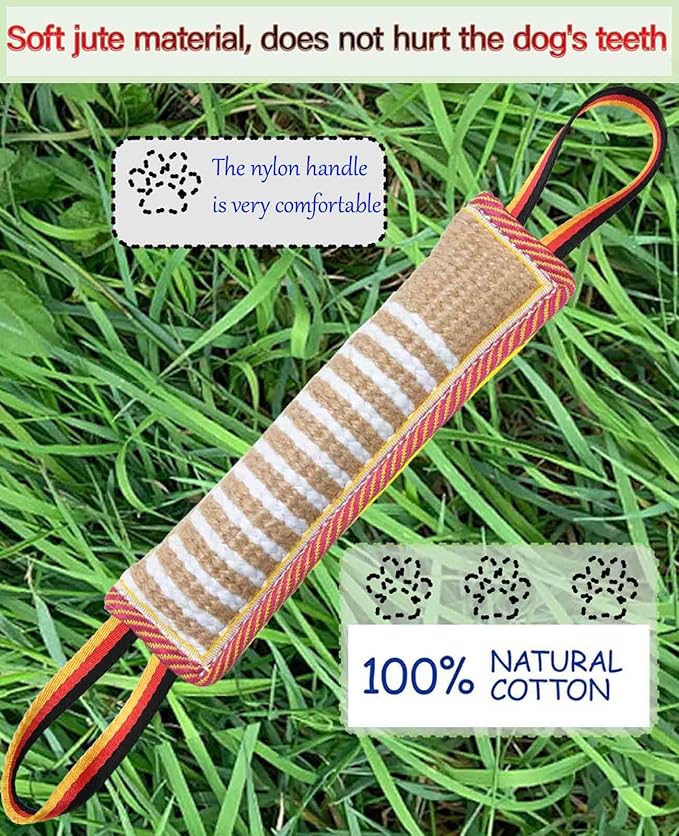 Clysoru Dog Tug Toy Dog Tough Jute Bite Pillow Lasting Training Equipment Two Flag Handles Puppy to Large Dogs Interactive Toy war Toys for Aggressive chewers