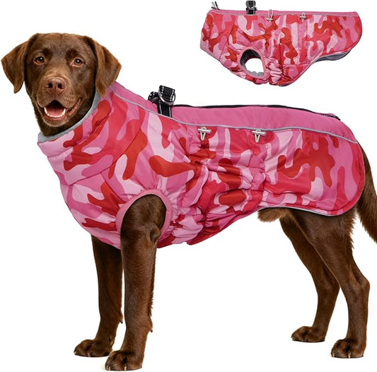 Dog Coat Winter Warm Dog Jackets for Large Dogs Reflective Snowsuit with Harness Fleece Dogs Snow Jacket Waterproof Pet Clothes for Cold Weather
