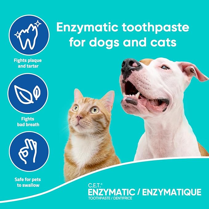 Virbac C.E.T. Enzymatic Toothpaste Eliminates Bad Breath by Removing Plaque and Tartar Buildup Best Pet Dental Care Toothpaste Beef Flavor 2.5 Oz Tube (Color Varies)