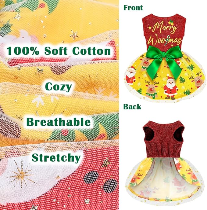 Funny Puppy Dress with Bow - Dog Dresses & Costumes for Small & Large Dogs - Pumpkin Witch Bat Pet Costume for Halloween & Christmas