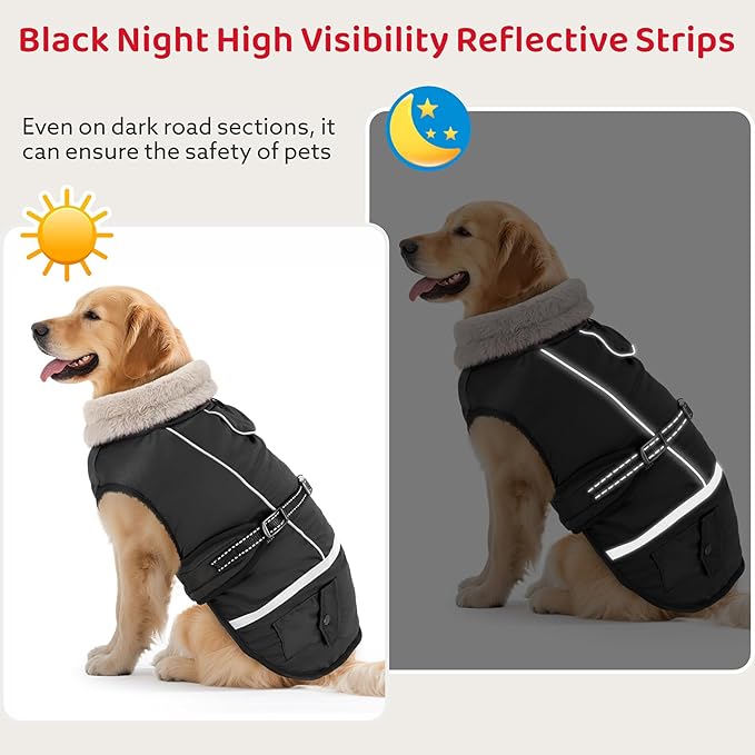 Dog Coat, Warm Dog Winter Coat Reflective Jacket Waterproof Fleece Vest, Pet Jacket Cozy for Cold Weather, Dogs Snowsuit Windproof, Adjustable Buckle for Medium Dogs
