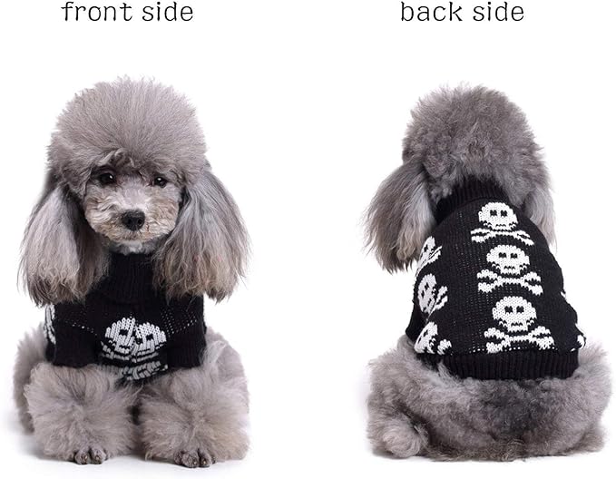 Skull Dog Sweater Holiday Halloween Christmas Pet Clothes Soft Comfortable Dog Clothes - Black,M