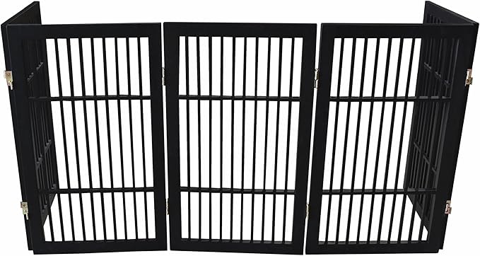 Pet Dog Gate Strong and Durable Freestanding Folding Acacia Hardwood Portable Wooden Fence Indoors or Outdoors by Urnporium (Black Pet Gate, 5 Panel 30" Tall)