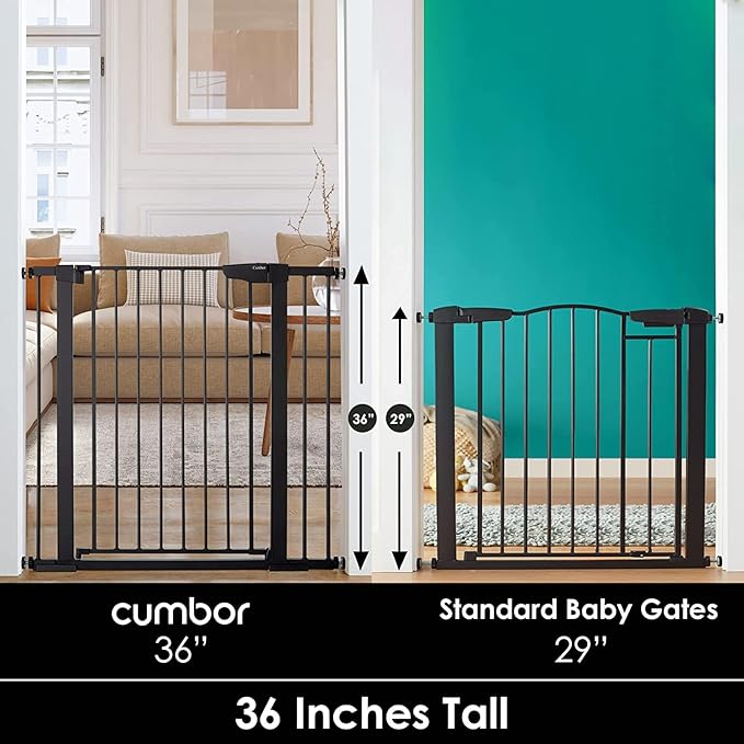 Cumbor 36" Extra Tall Baby Gate for Stairs, 29.7-40.6" Wide Dog Gate for Doorways, Pressure Mounted Auto-Close Pets Gates for Dogs Indoor, Durable Safety Child Gate, Mom's Choice Awards Winner, Black