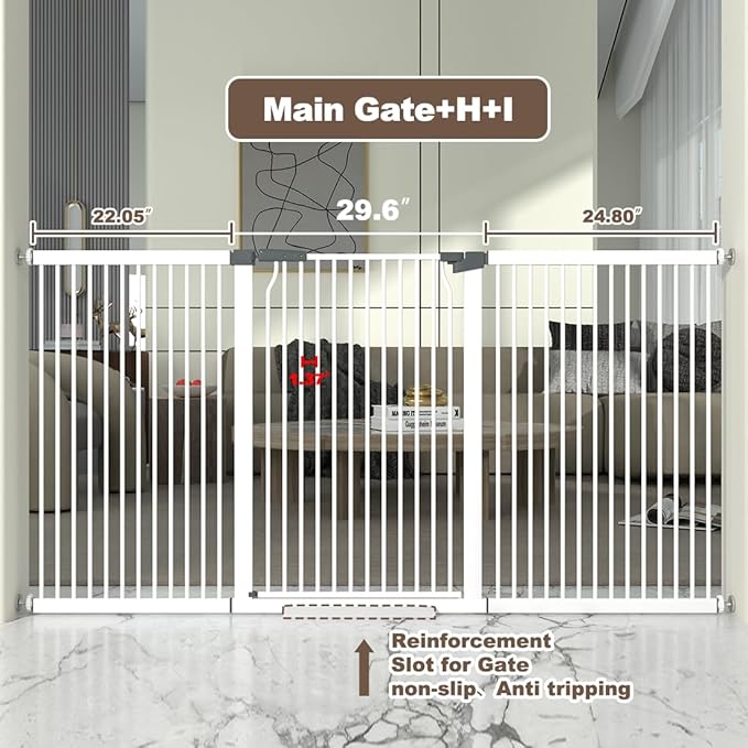 North States Extra Tall and Wide White Metal Baby & Pet Gate - 76.8-79.5'' Wide, 41'' Tall, Pressure Mounted with Expansion Kit