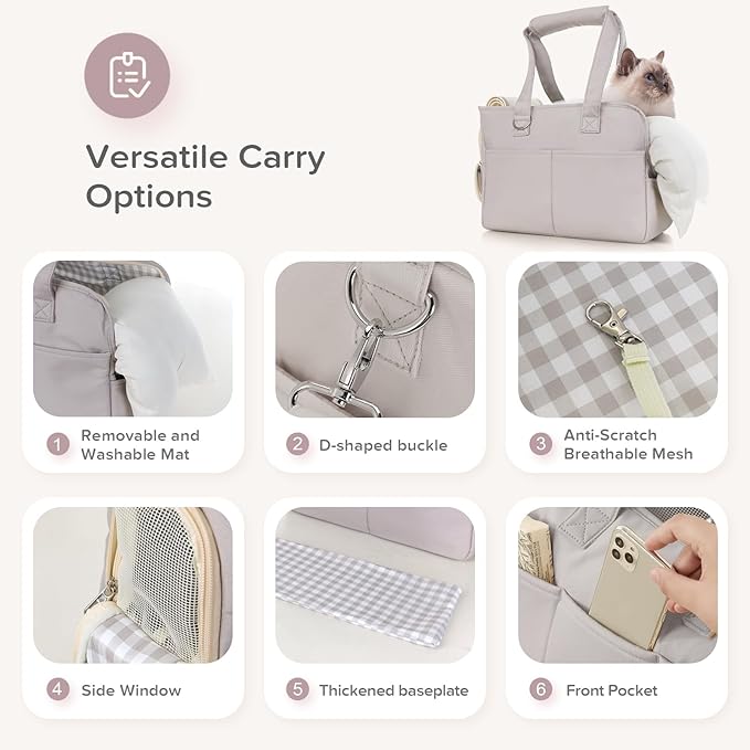 Dog Carriers for Small Dogs, Soft Sided Folding Dog Purse for Dogs Medium Cats Puppies up to 13 Lbs, Washable Breathable Puppy Carrier for Outdoor Travel (Small Gray)