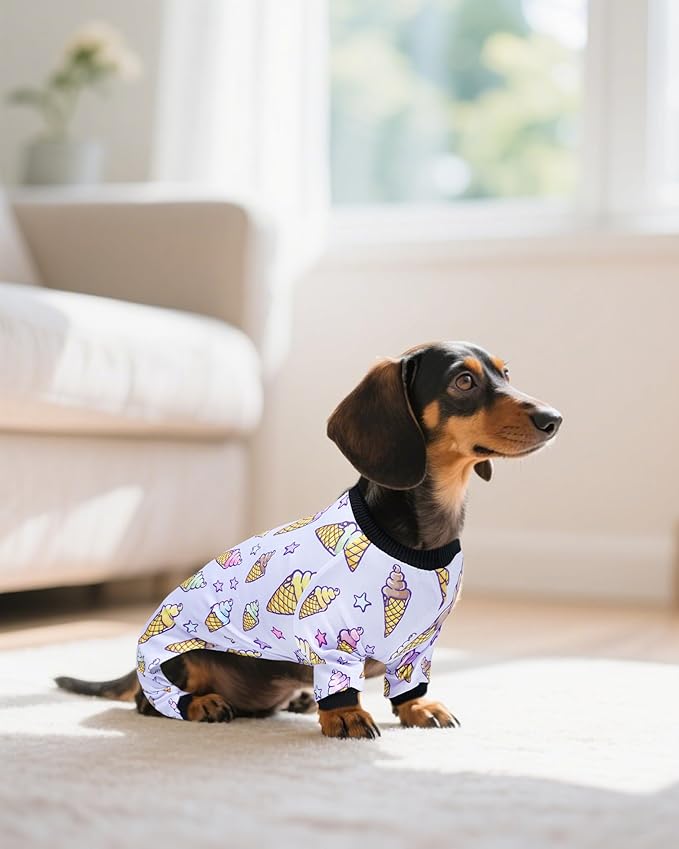 PET SHOW 4 Pack Small Dog Pajamas Watermelon Doggies Soft Stretchy PJs Whale Ice Cream Jumpsuit Puppy Cats Girl Boy Floral Onesies Outfits with Sleeve Pets Breathable Summer Dog Clothes Costume S