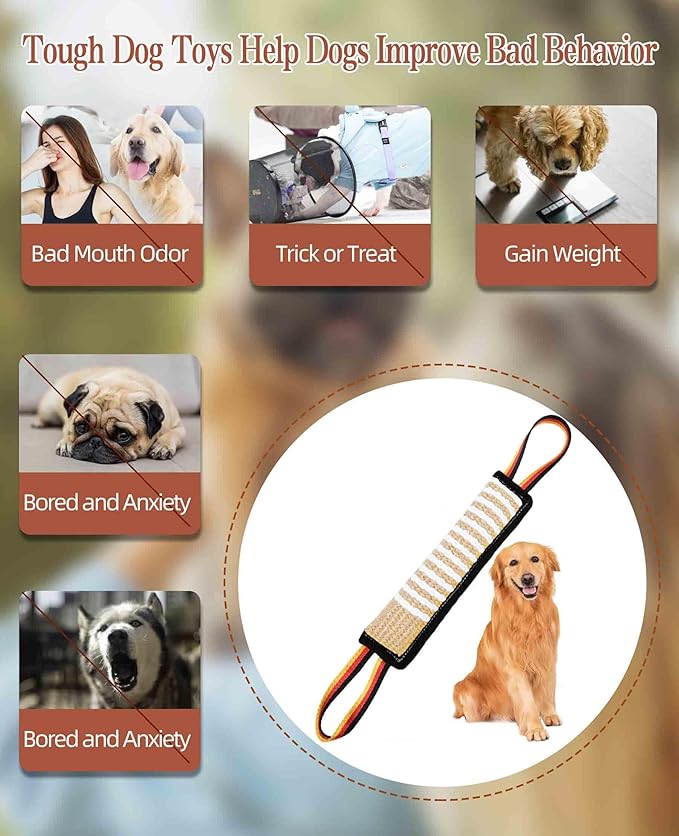 Clysoru Dog Tug Toy Dog Tough Jute Bite Pillow Lasting Training Equipment Two Flag Handles Puppy to Large Dogs Interactive Toy war Toys for Aggressive chewers