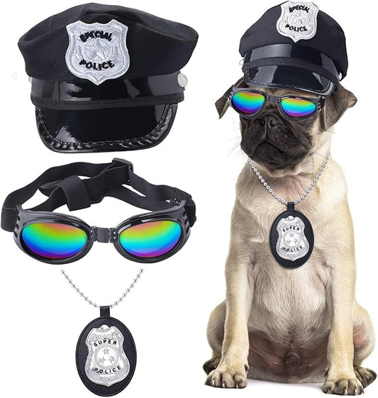 Yewong Pet Police Costume Accessory Set Dog Cat Police Hat Badge Sunglasses Pet Police Dress Up Kit for Halloween Christmas Cosplay Role Play Fancy Dress (Set-B)