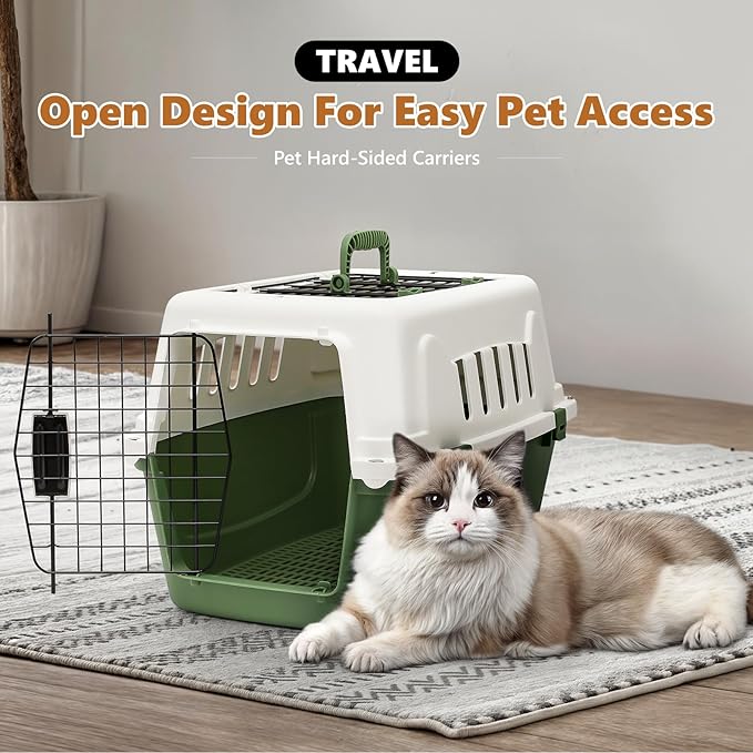 Athena Collection 22" Hard-Sided Travel Pet Carrier for Small Dogs and Cats, Plastic Dog Crate with 2-Door Top & Front Load, Ventilation, Security Lock, Cat Dog Carrier for Pet, up to 22lbs, Green