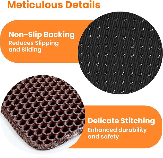 Extra Large Cat Litter Mat, 30x22 Inches Honeycomb Double Layer Cat Litter Trapping Mat, Non Slip Waterproof Urine Proof Large Kitty Litter Box Mat for Floor, Kitten Supplies, XL, Brown