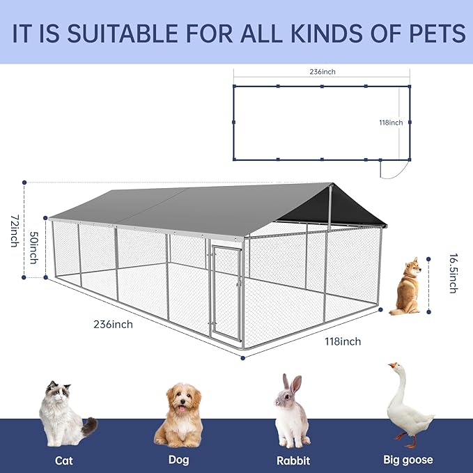 Outdoor Dog Playpen Heavy Duty Dog Kennel House Mesh Dog Big Cage Pet Kennel Steel Fence with Secure Lock